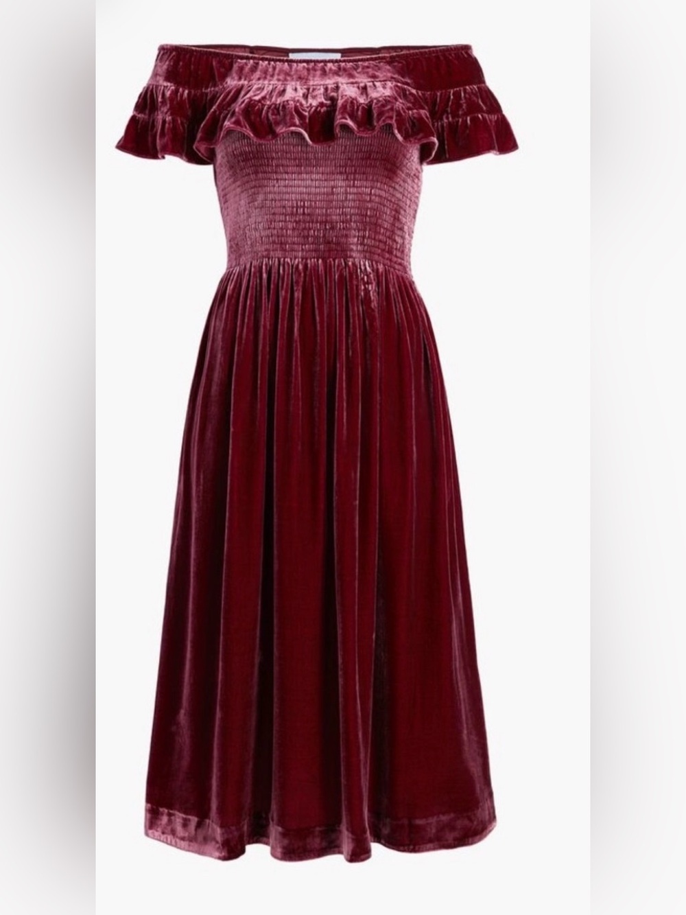 Hill House New! NWT Akilah nap off shoulder midi dress burgundy velvet S Small